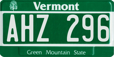 VT license plate AHZ296