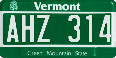 VT license plate AHZ314