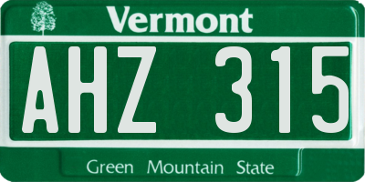 VT license plate AHZ315