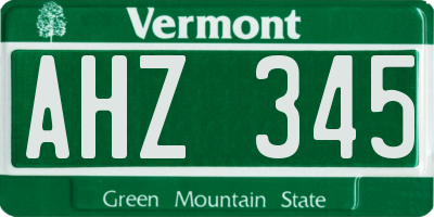 VT license plate AHZ345