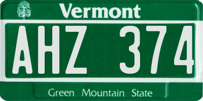 VT license plate AHZ374