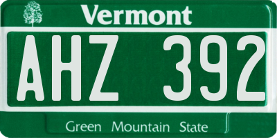 VT license plate AHZ392