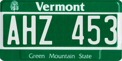 VT license plate AHZ453