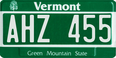 VT license plate AHZ455