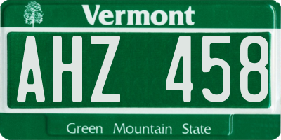 VT license plate AHZ458