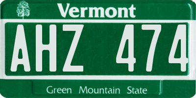 VT license plate AHZ474
