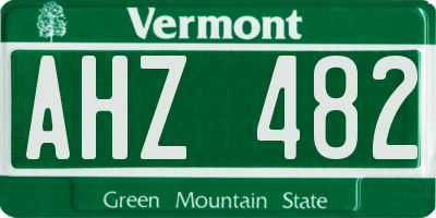 VT license plate AHZ482