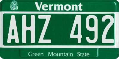 VT license plate AHZ492