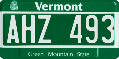 VT license plate AHZ493