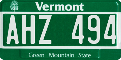VT license plate AHZ494