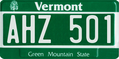 VT license plate AHZ501