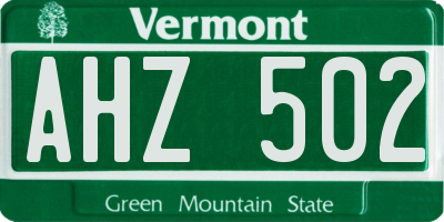VT license plate AHZ502
