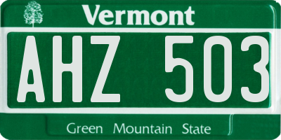 VT license plate AHZ503