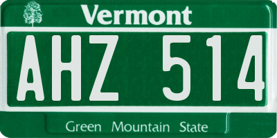 VT license plate AHZ514