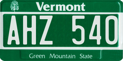 VT license plate AHZ540