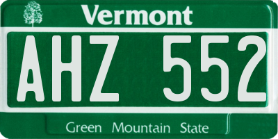 VT license plate AHZ552
