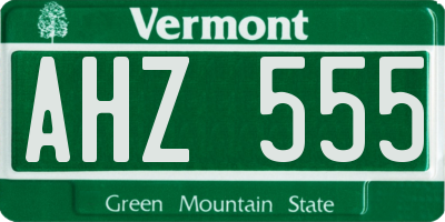 VT license plate AHZ555
