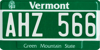 VT license plate AHZ566