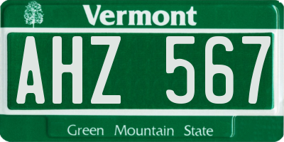 VT license plate AHZ567