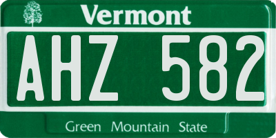 VT license plate AHZ582
