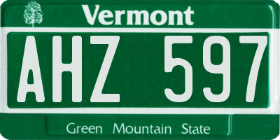 VT license plate AHZ597