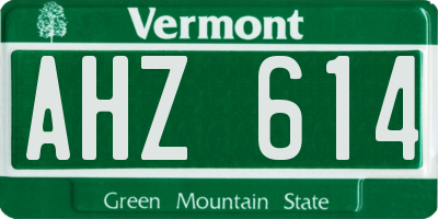 VT license plate AHZ614