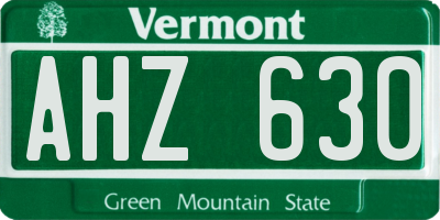 VT license plate AHZ630