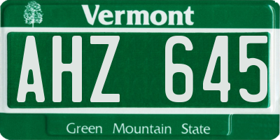 VT license plate AHZ645