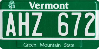 VT license plate AHZ672