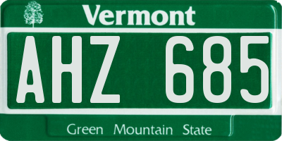 VT license plate AHZ685