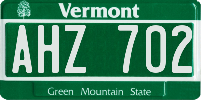 VT license plate AHZ702