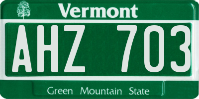 VT license plate AHZ703