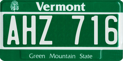 VT license plate AHZ716
