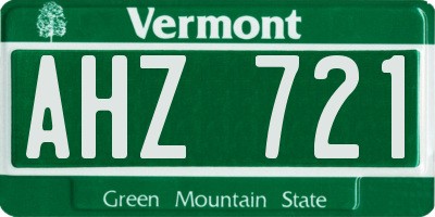 VT license plate AHZ721