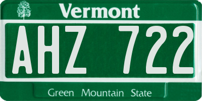VT license plate AHZ722