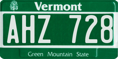 VT license plate AHZ728