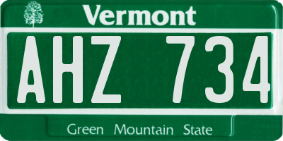 VT license plate AHZ734