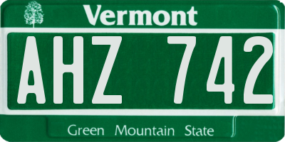 VT license plate AHZ742