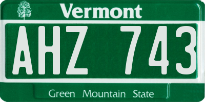 VT license plate AHZ743