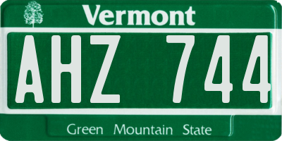 VT license plate AHZ744