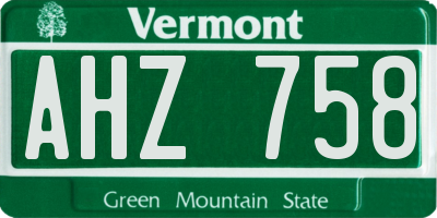 VT license plate AHZ758