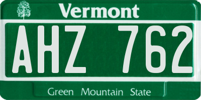 VT license plate AHZ762
