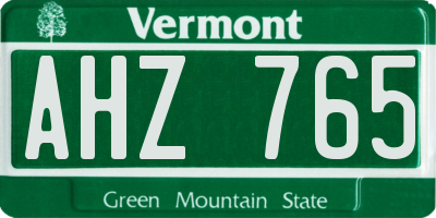 VT license plate AHZ765