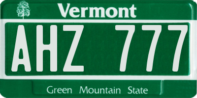 VT license plate AHZ777