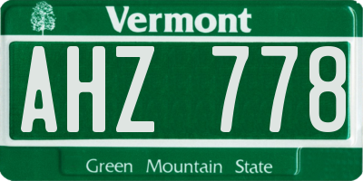 VT license plate AHZ778