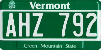 VT license plate AHZ792
