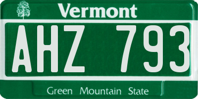 VT license plate AHZ793