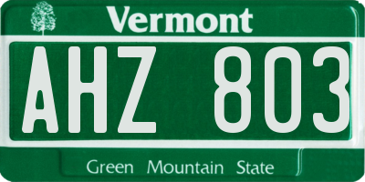 VT license plate AHZ803