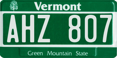 VT license plate AHZ807