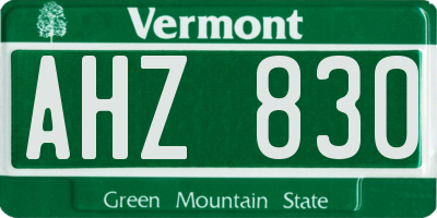 VT license plate AHZ830